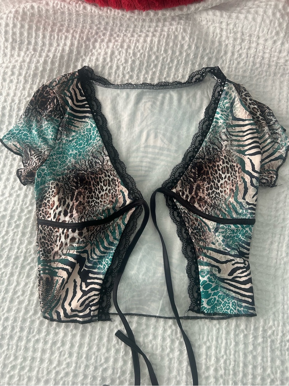 Animal print shirt with lace detailing
